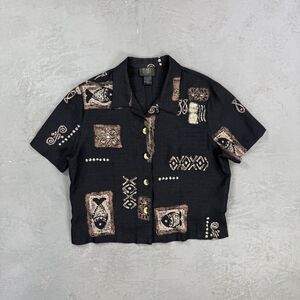 Vintage 1990s Teddi Rayon Blend Printed Button Up Shirt Women's 10 P